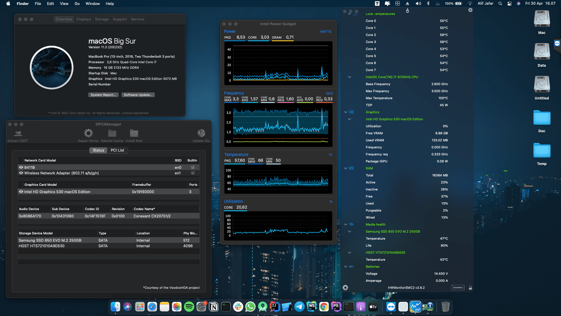 Success Hackintosh macOS Big Sur 11.3 Build 20E232 at Asus ROG GL552VX-DM229D